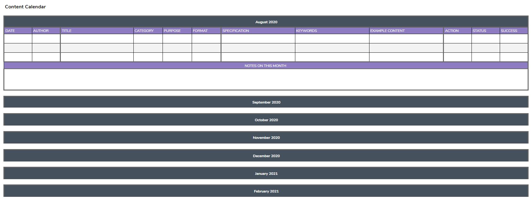 Content Calendar - Macro Digital Strategy Planner
