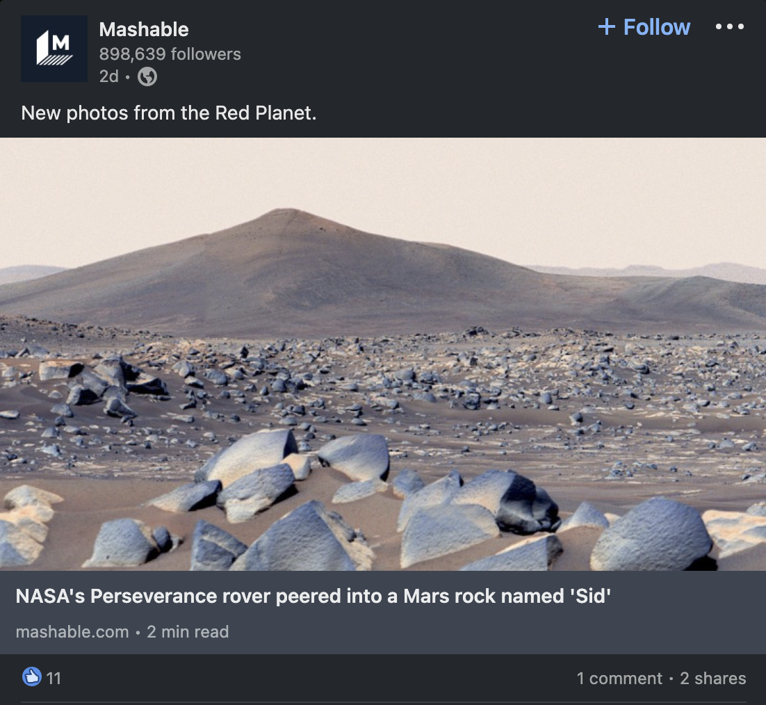 Audiense blog - Mashable Linkedin post
