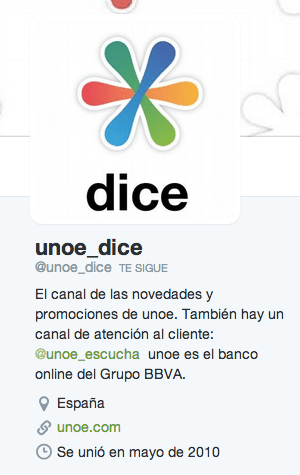 @unoe_dice, la cuenta de Twitter de novedades y promociones de unoe
