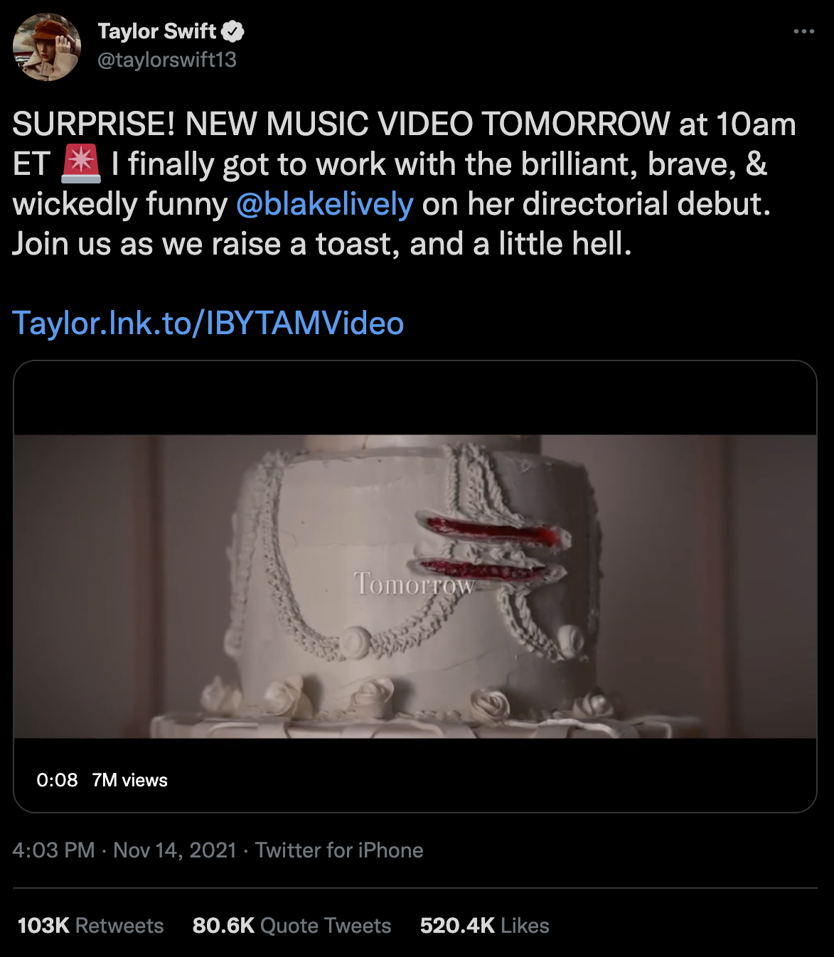 Audiense blog - vídeo de I Bet You Think About Me (Taylor’s version)