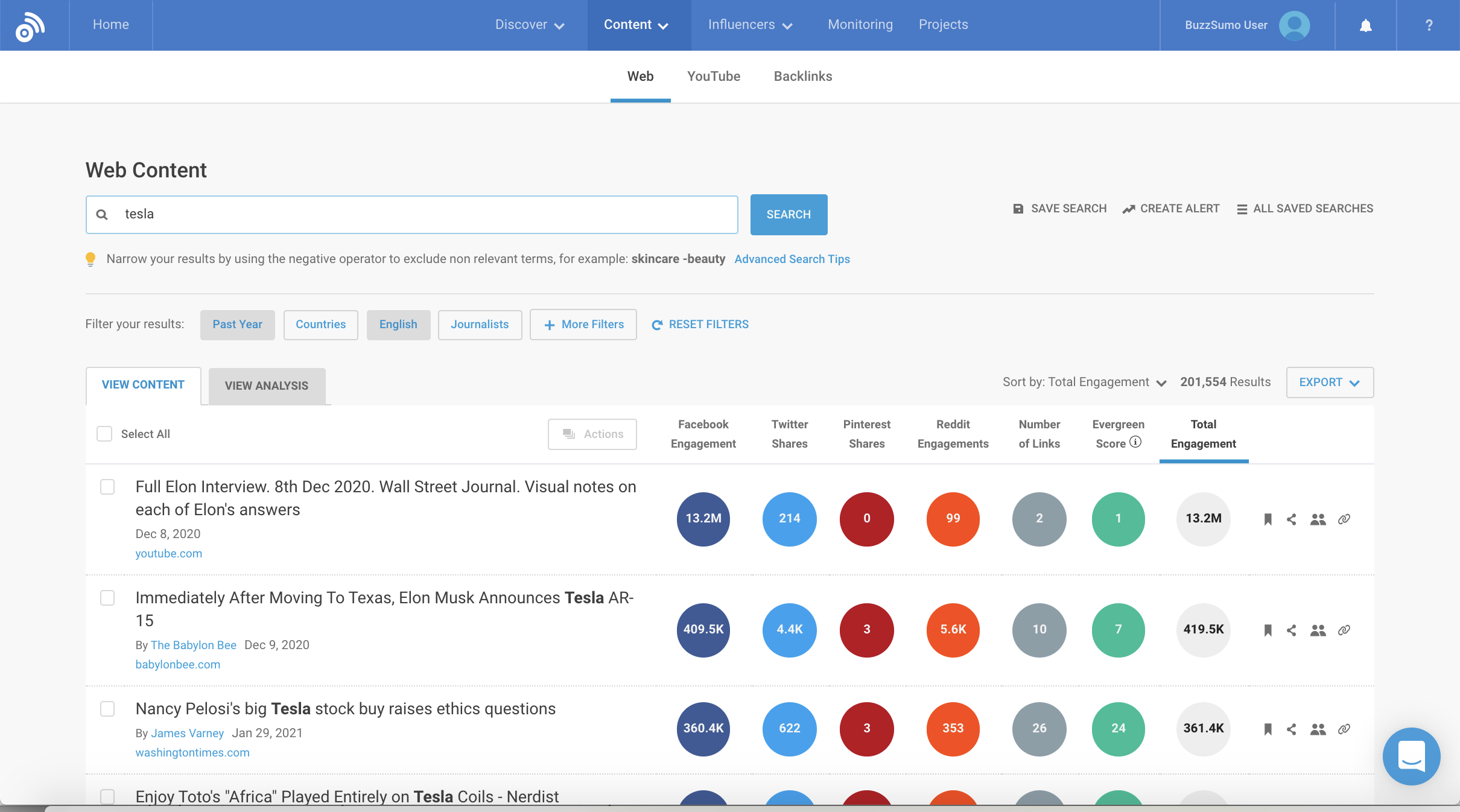 BuzzSumo's web content tool also tracks keyword mentions across social channels.