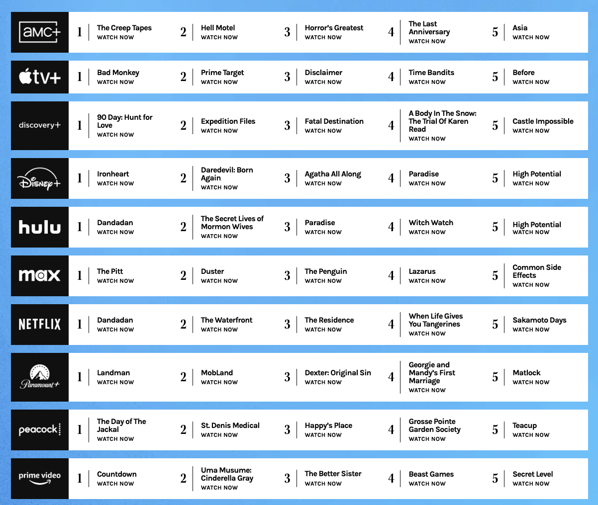 Audiense blog - image - top shows by each streaming service