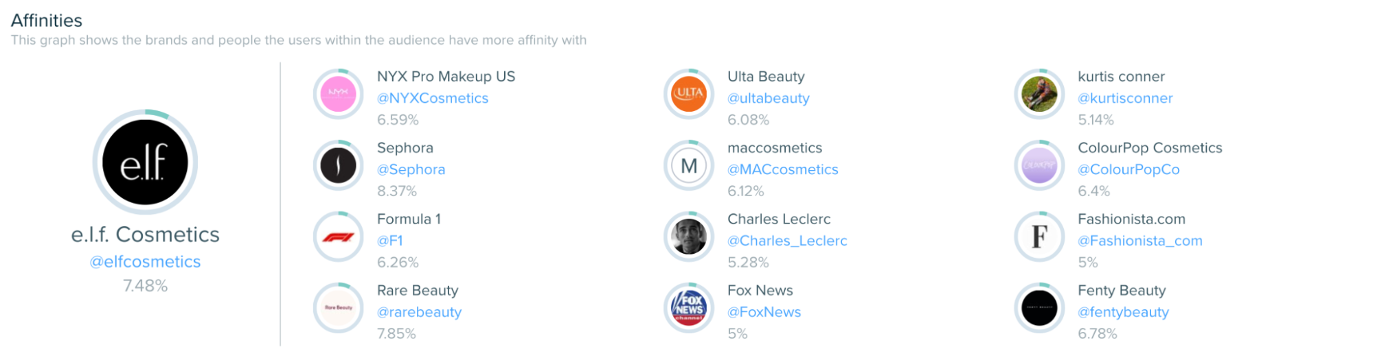 Audiense blog - image - Rhode audience - The Glow-getters&nbsp; segment affinities -  Audiense Insights