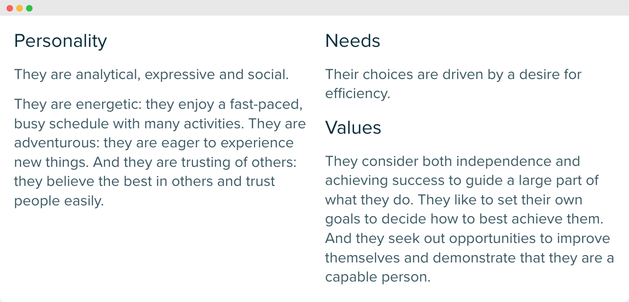 image of an Audiense report on the Shopify audience segment of “E-commerce Solutions” - personality insights