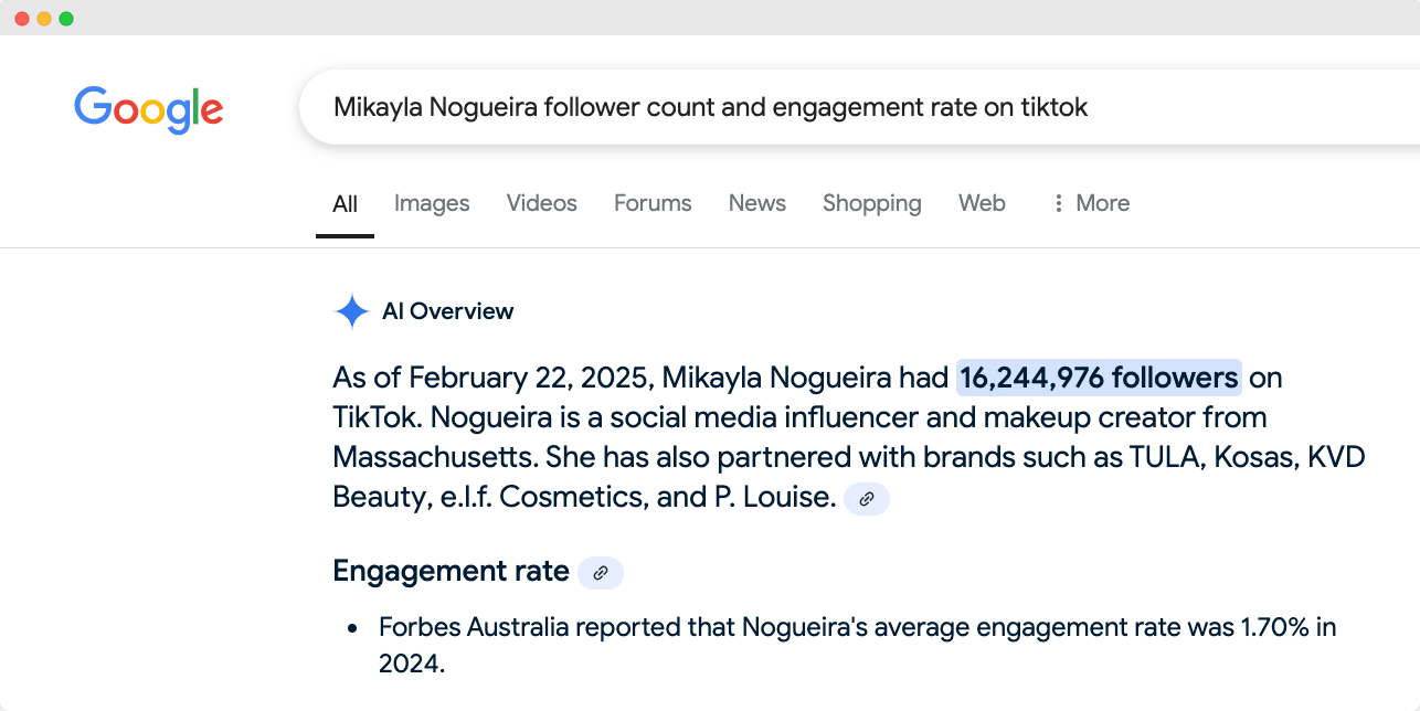 Audiense blog - imagen - Mikayla Nogueira - búsqueda en Google - TikTok
