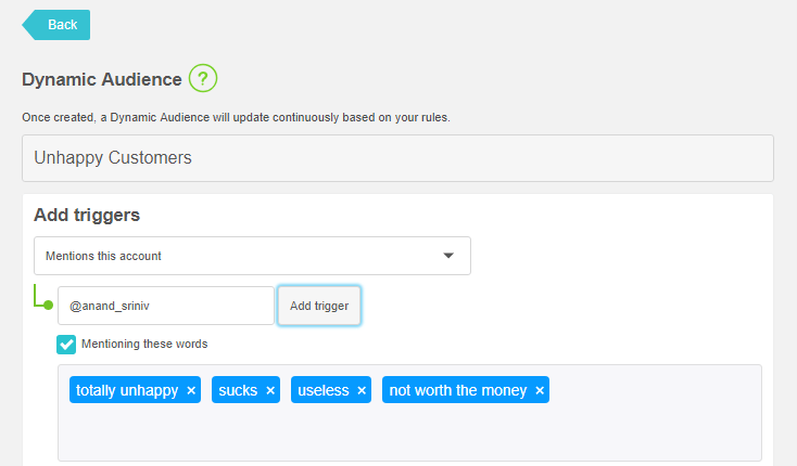 Audiense Connect - Audience Manager - Dynamic Audience triggers